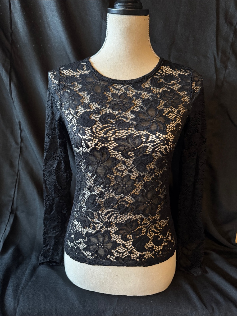Hollister Black Floral Lace Long-Sleeve Top